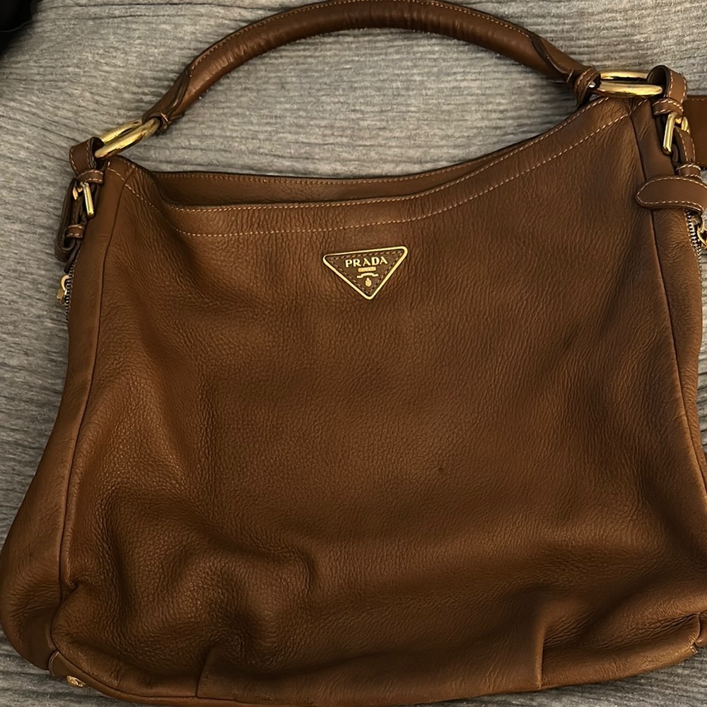 Prada Brown Leather Shoulder Bag - Classic Hobo - Picture 1 of 7